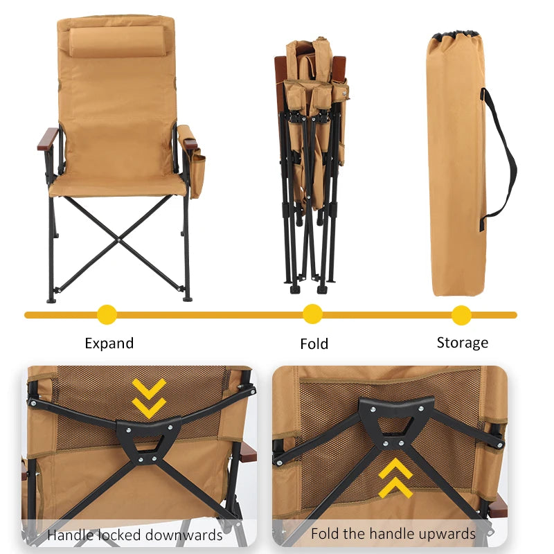 Adjustable 5-Position Folding Chair With Pillow & Armrests - Perfect For Outdoor Camping, Fishing, Relaxation