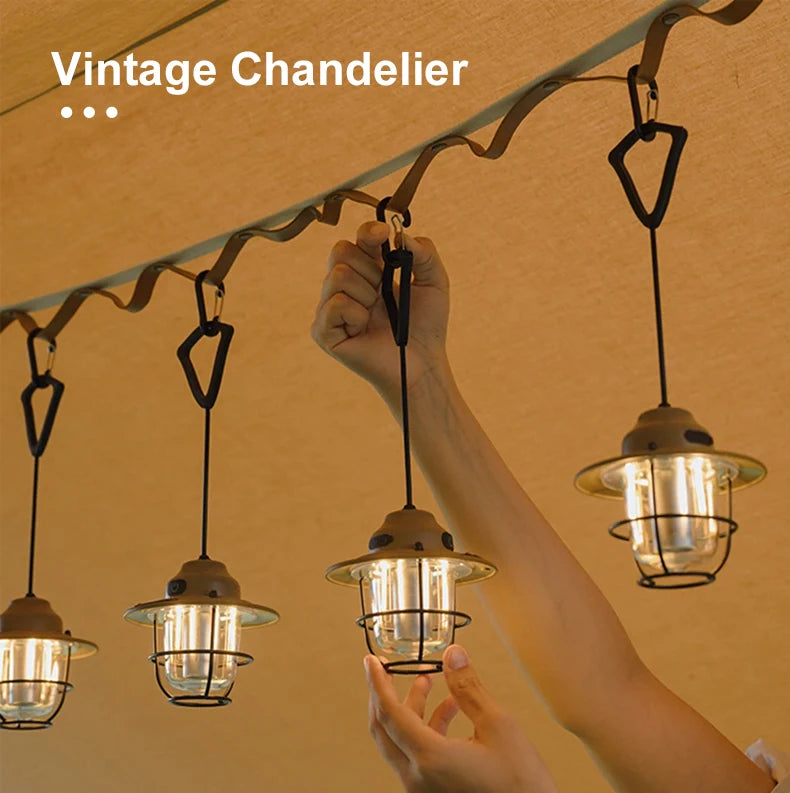 Portable Camping Retro Hanging Lanterns.  Waterproof Dimmable Tent Lamp.