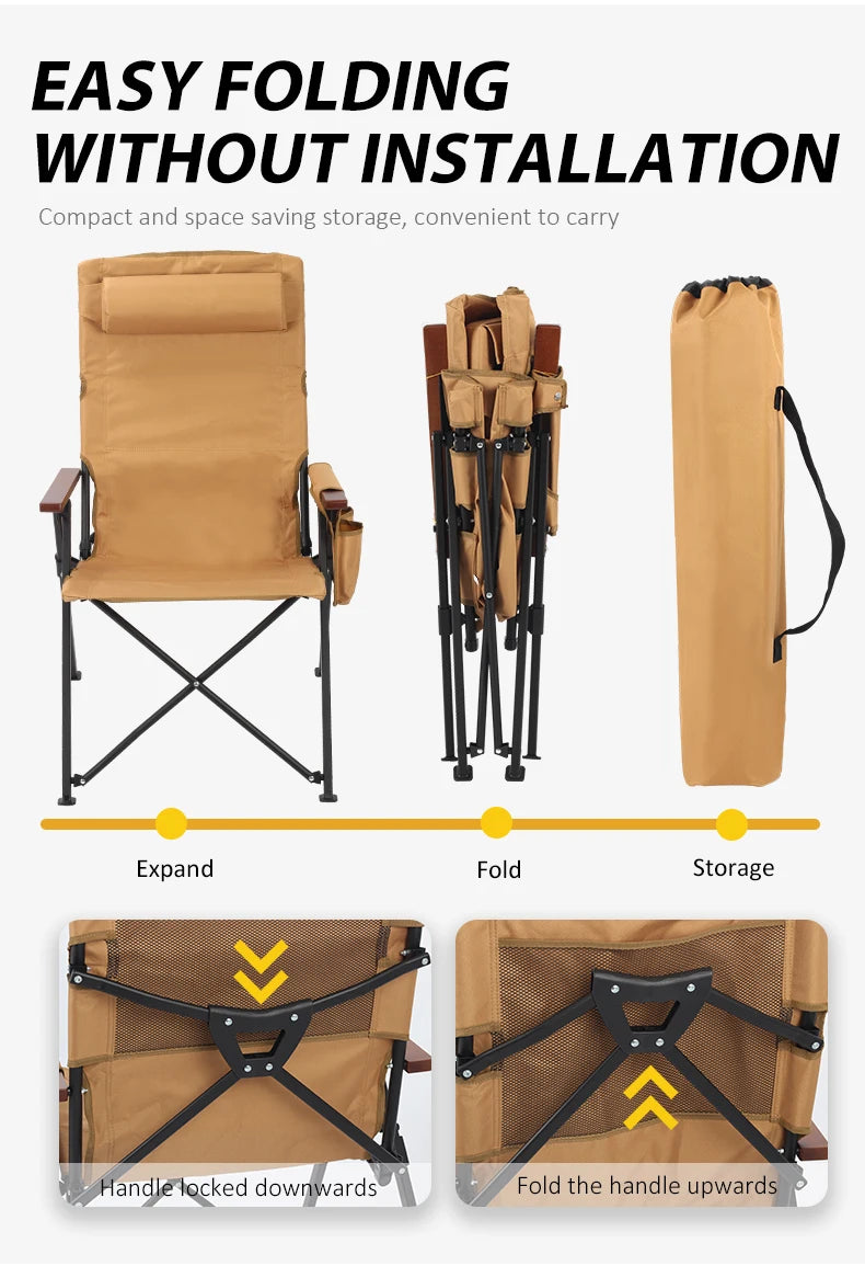 Adjustable 5-Position Folding Chair With Pillow & Armrests - Perfect For Outdoor Camping, Fishing, Relaxation