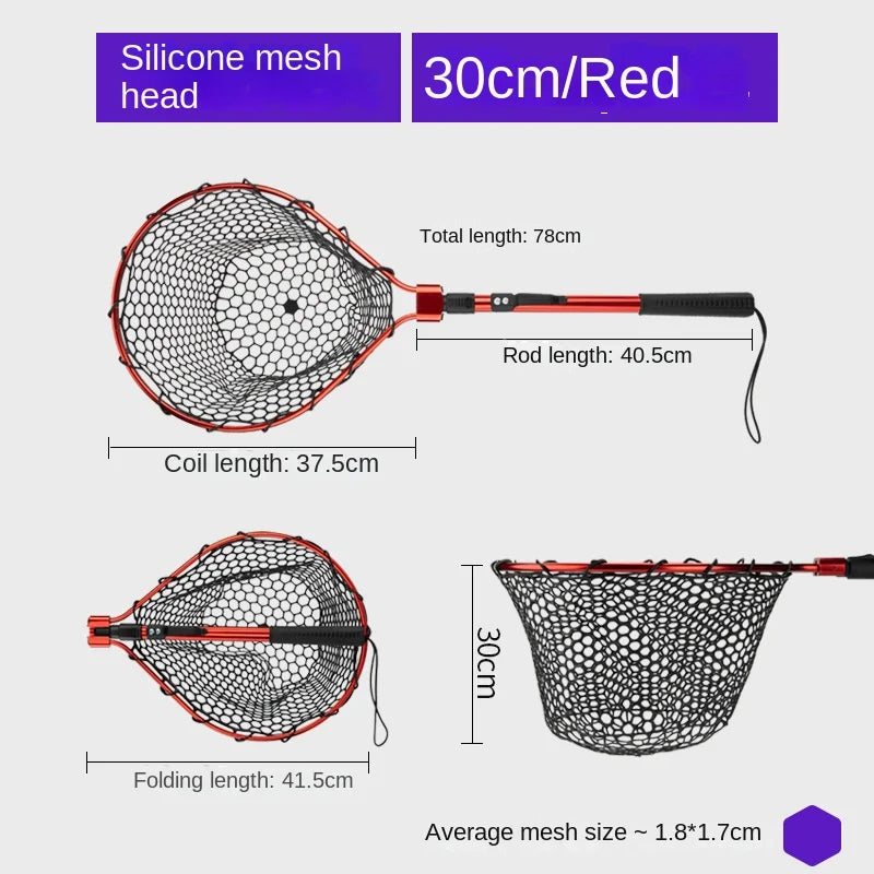 Folding Landing Net-  Rubber/Silicone Mesh -  14kg load bearing