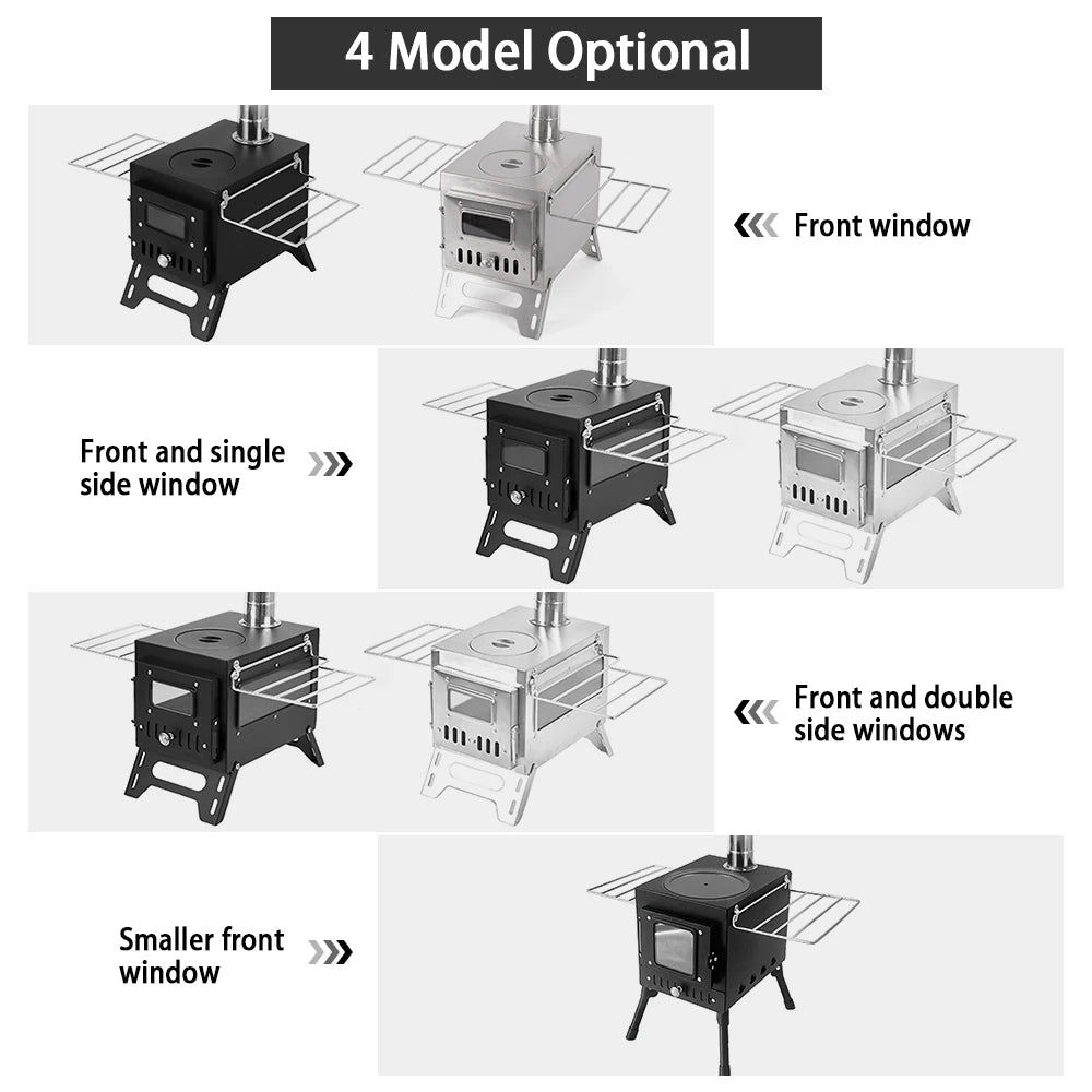 Outdoor Camping Wood-burning Stove. Wood Burner Stainless Steel Foldable Tent Heater