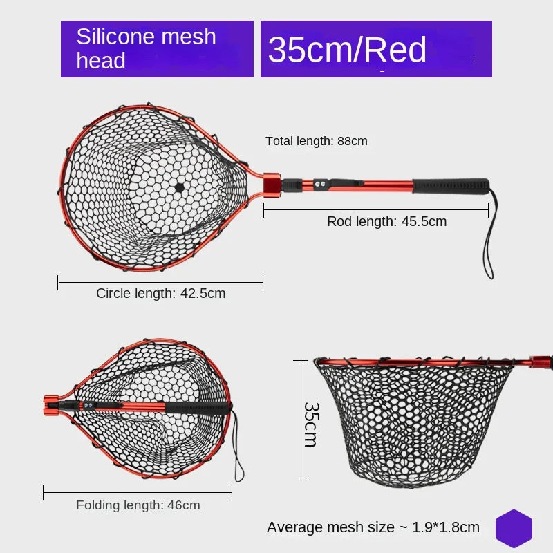 Folding Landing Net-  Rubber/Silicone Mesh -  14kg load bearing