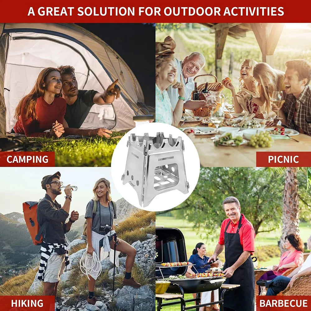 Portable Camping Wood Stove, Stainless Steel Folding Lightweight