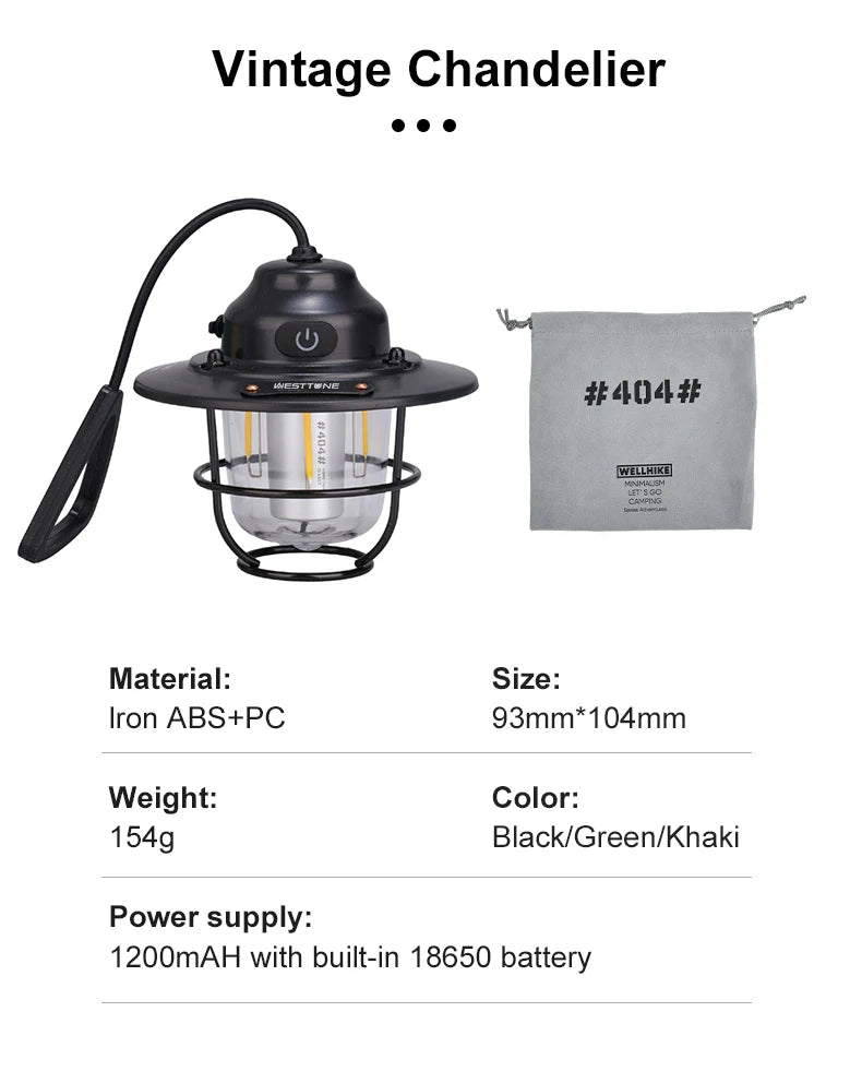 Portable Camping Retro Hanging Lanterns.  Waterproof Dimmable Tent Lamp.