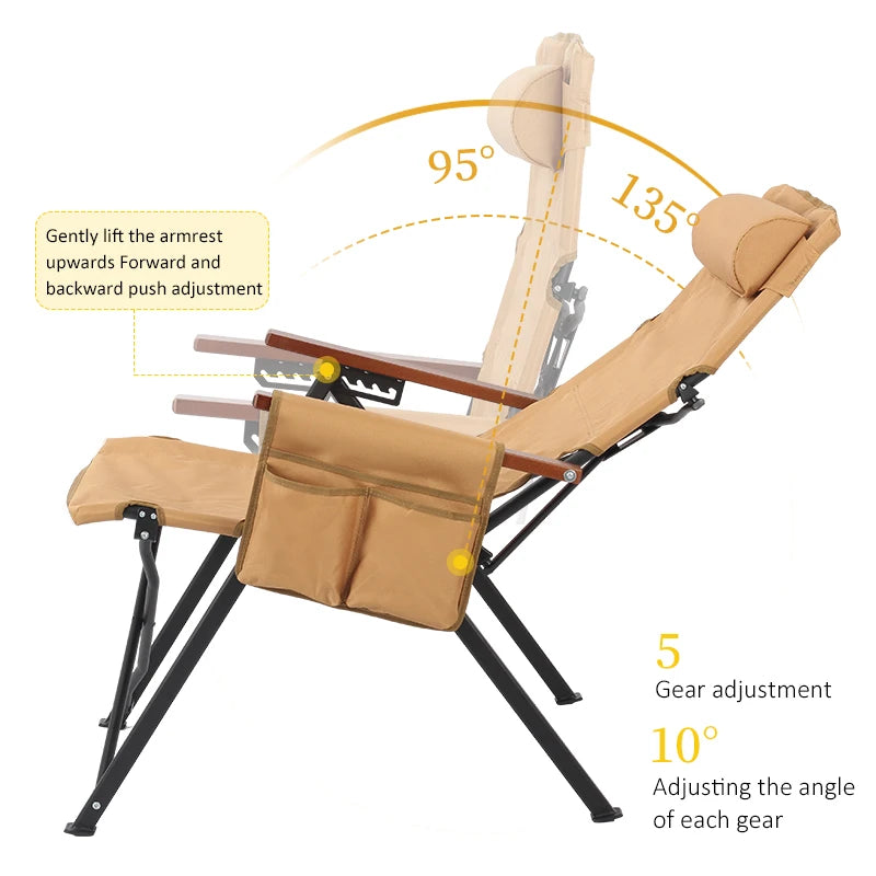 Adjustable 5-Position Folding Chair With Pillow & Armrests - Perfect For Outdoor Camping, Fishing, Relaxation
