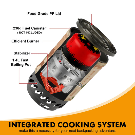 1.4L Portable Cooking System With Heat Exchanger Pot