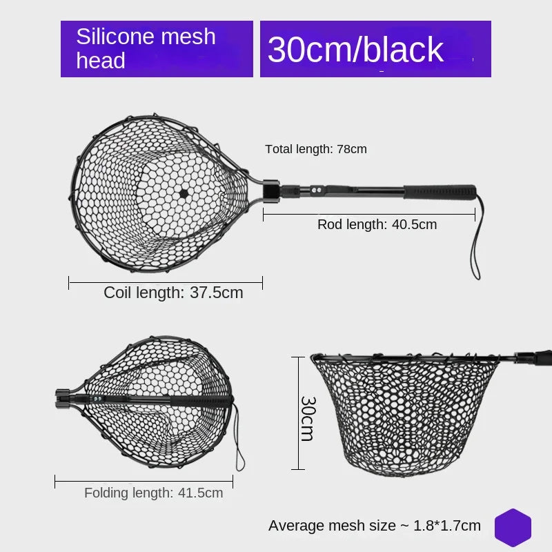 Folding Landing Net-  Rubber/Silicone Mesh -  14kg load bearing