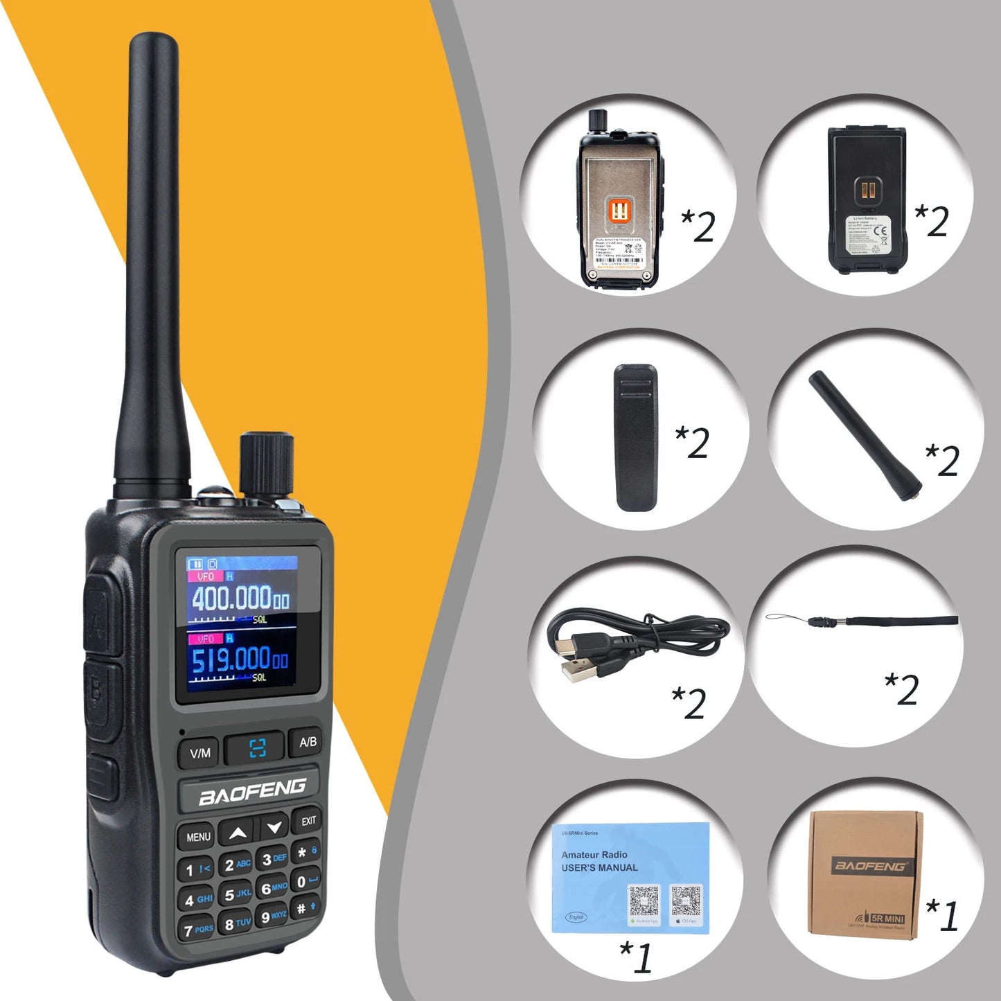 2PCS/Pack UV-5R Mini Dual Band Dual PTT Walkie Talkie