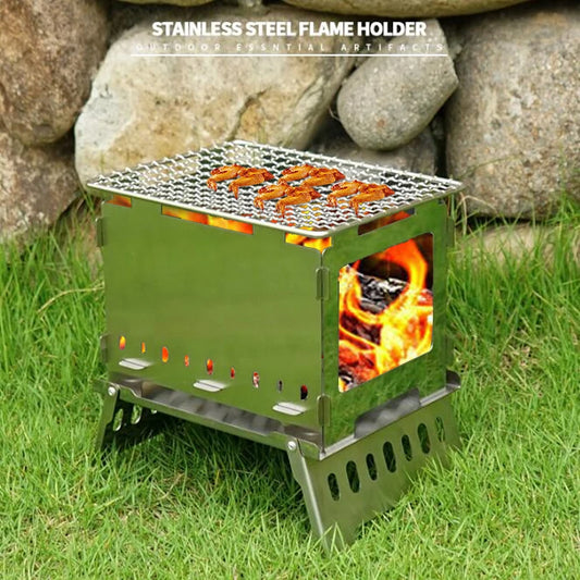 Outdoor Camping Stove Barbecue Grill Stainless Steel Lightweight Windproof Hiking Picnic Stove