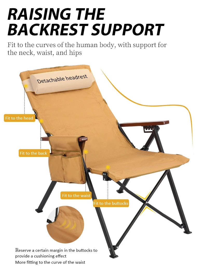 Adjustable 5-Position Folding Chair With Pillow & Armrests - Perfect For Outdoor Camping, Fishing, Relaxation