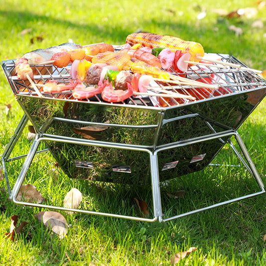 Outdoor Folding Stainless Steel Grill Rack, Detachable Charcoal Stove. Super Lightweight Brazier Foldable