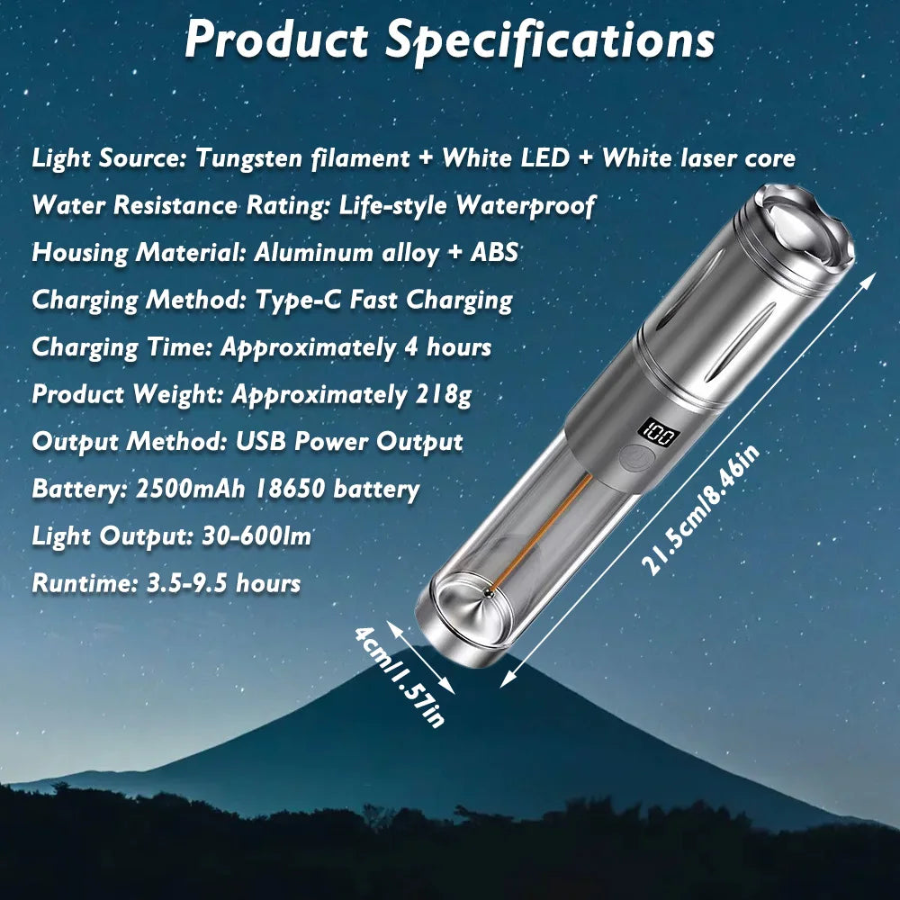 Rechargeable Outdoor Portable Hiking Camping Fishing Flashlight - Telescopic