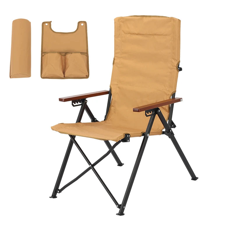 Adjustable 5-Position Folding Chair With Pillow & Armrests - Perfect For Outdoor Camping, Fishing, Relaxation