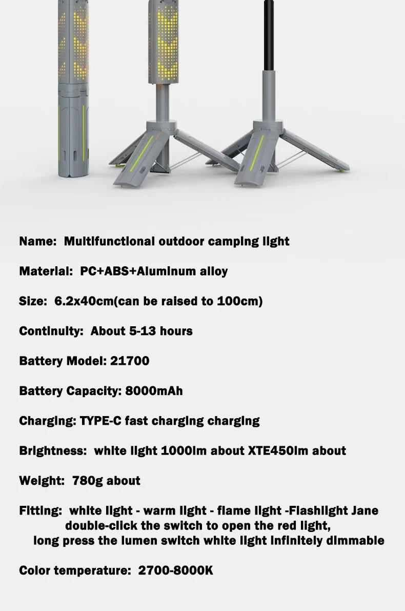 Rechargeable Outdoor Portable Hiking Camping Fishing Flashlight - Telescopic