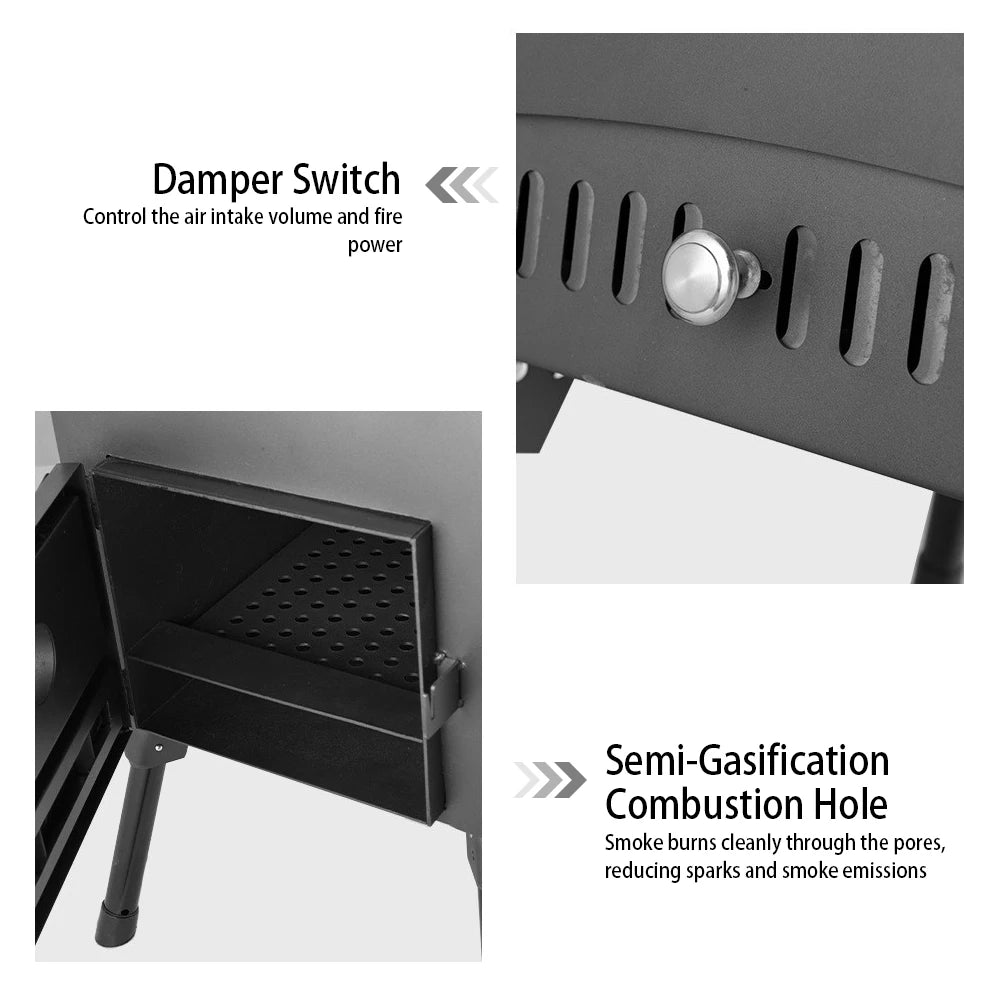 Outdoor Camping Wood-burning Stove. Wood Burner Stainless Steel Foldable Tent Heater