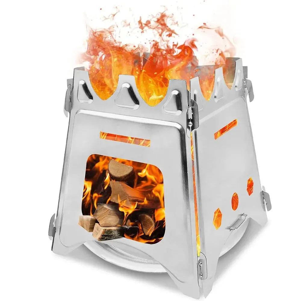 Portable Camping Wood Stove, Stainless Steel Folding Lightweight