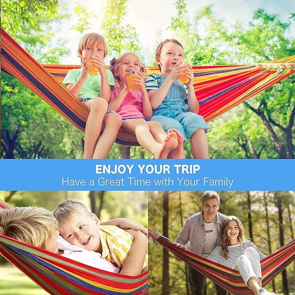 Double Hammock 2 Person Canvas Cotton Hammock with Tree Straps
