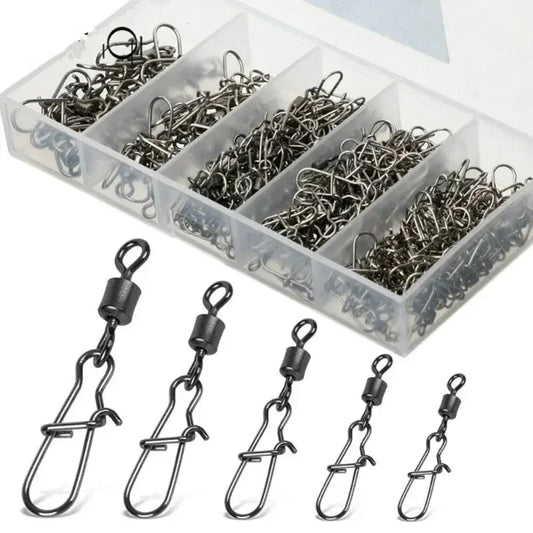 50pc/box Stainless Steel Fishing Connector Rolling Swivel with Snaps