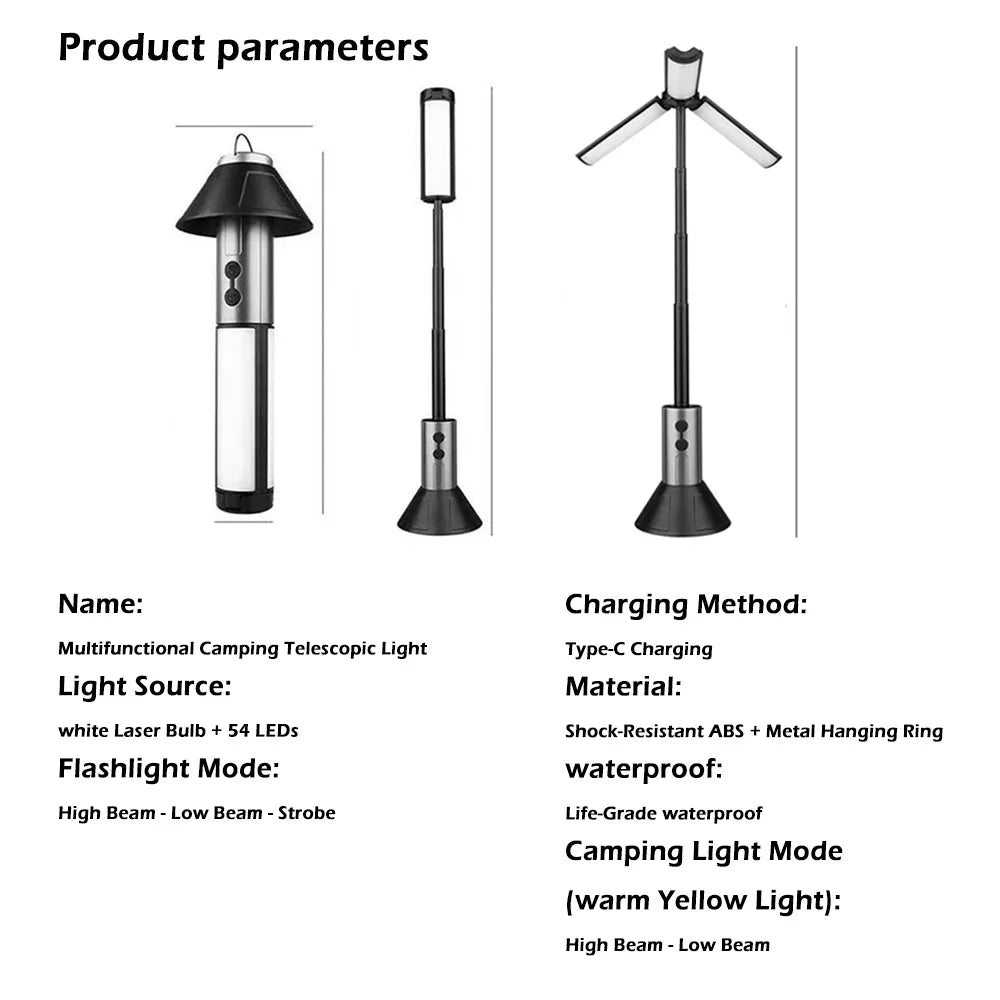 Rechargeable Outdoor Portable Hiking Camping Fishing Flashlight - Telescopic