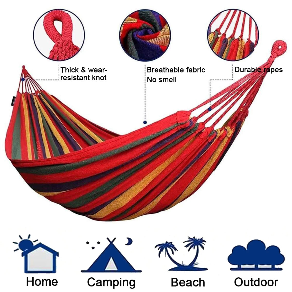 Double Hammock 2 Person Canvas Cotton Hammock with Tree Straps