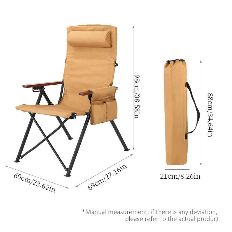 Adjustable 5-Position Folding Chair With Pillow & Armrests - Perfect For Outdoor Camping, Fishing, Relaxation