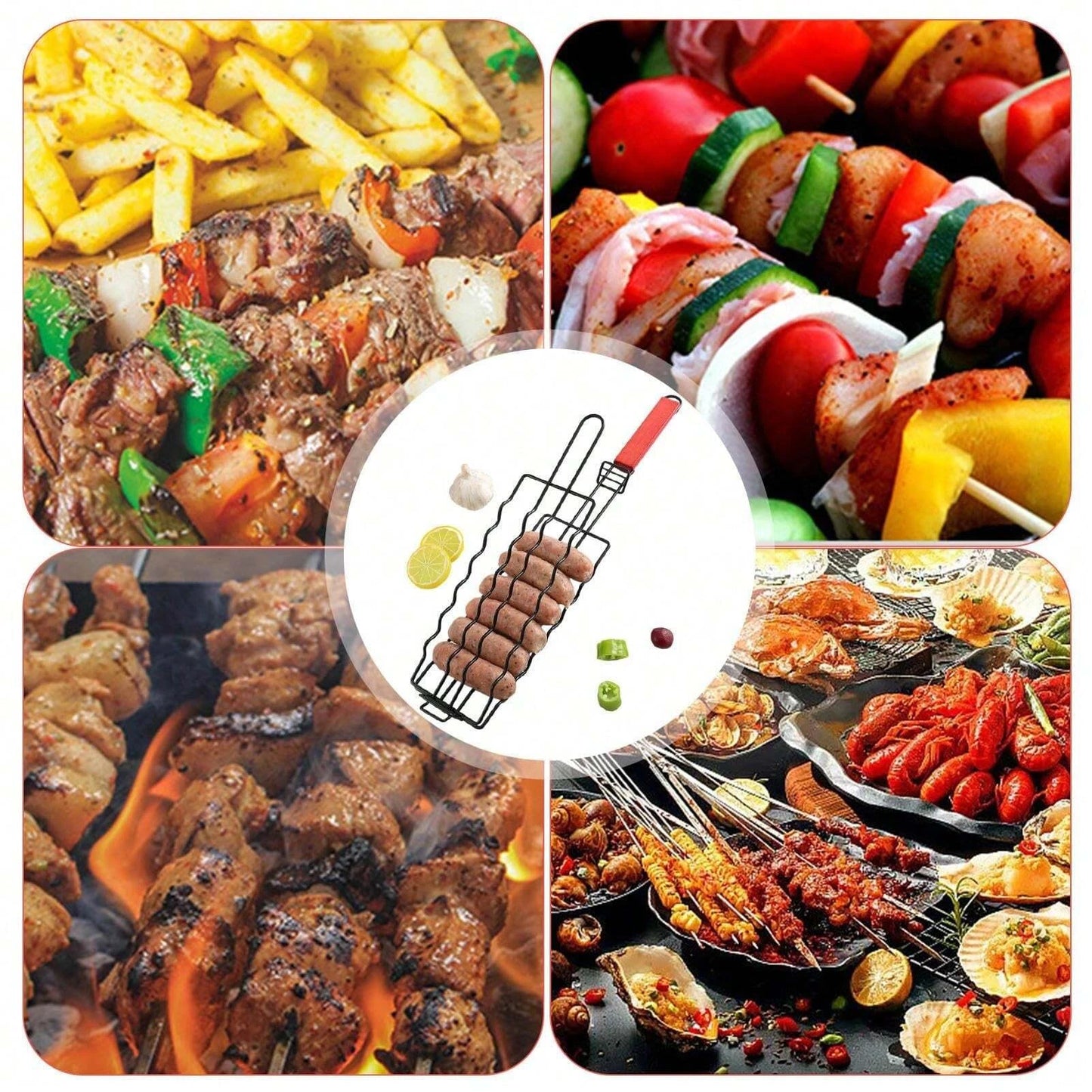 1pc Removable Hot Dog Grill With Wooden Handle Sausage Grill Cage Grill Basket Grill Accessories Portable Outdoor BBQ Rack