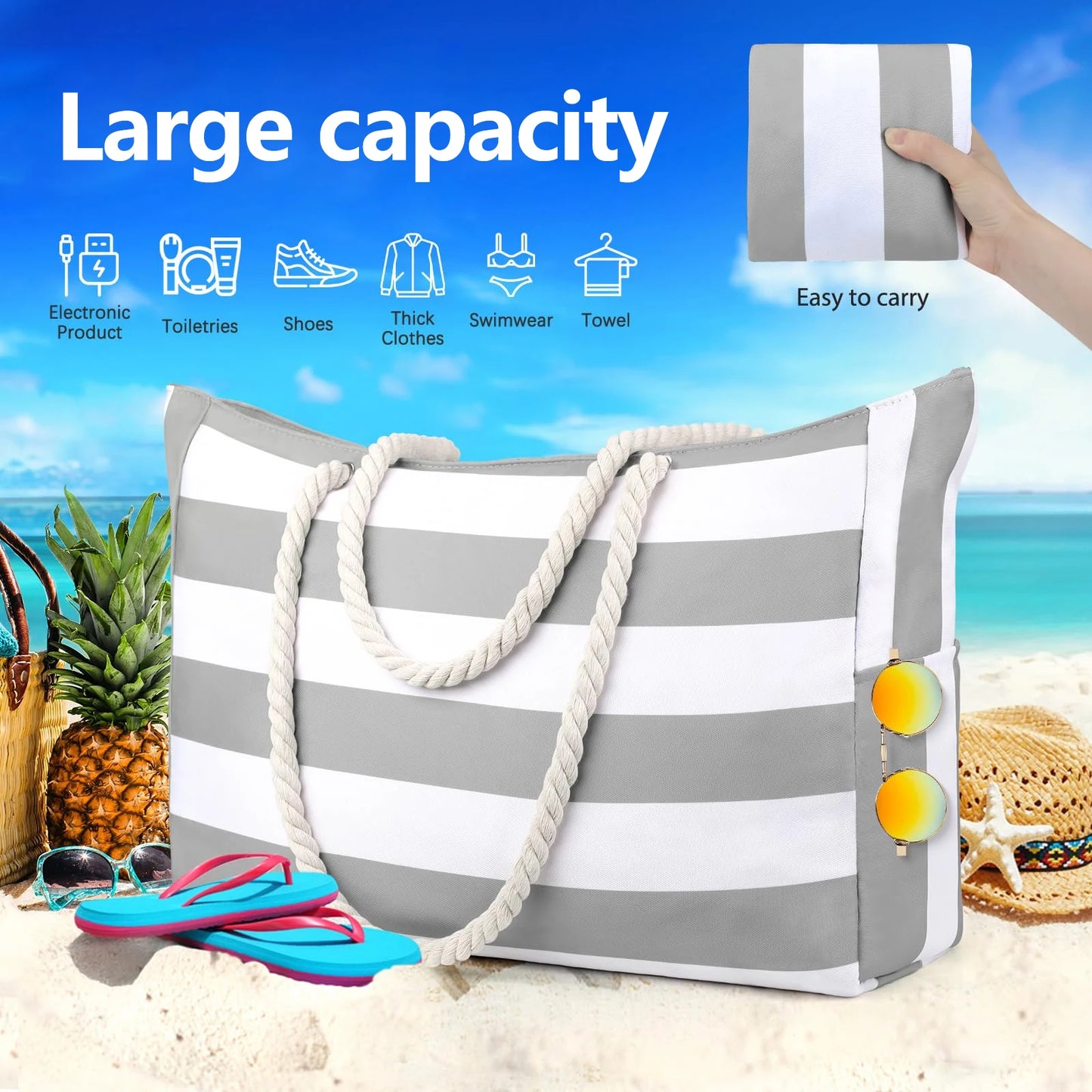 Striped zipper outer bag, waterproof and sand resistant canvas