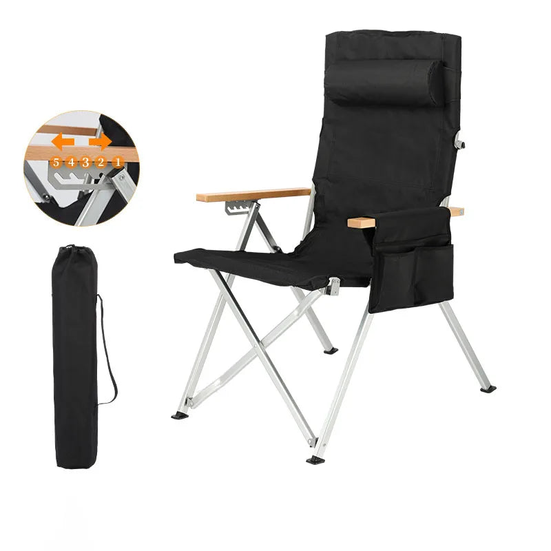 Adjustable 5-Position Folding Chair With Pillow & Armrests - Perfect For Outdoor Camping, Fishing, Relaxation