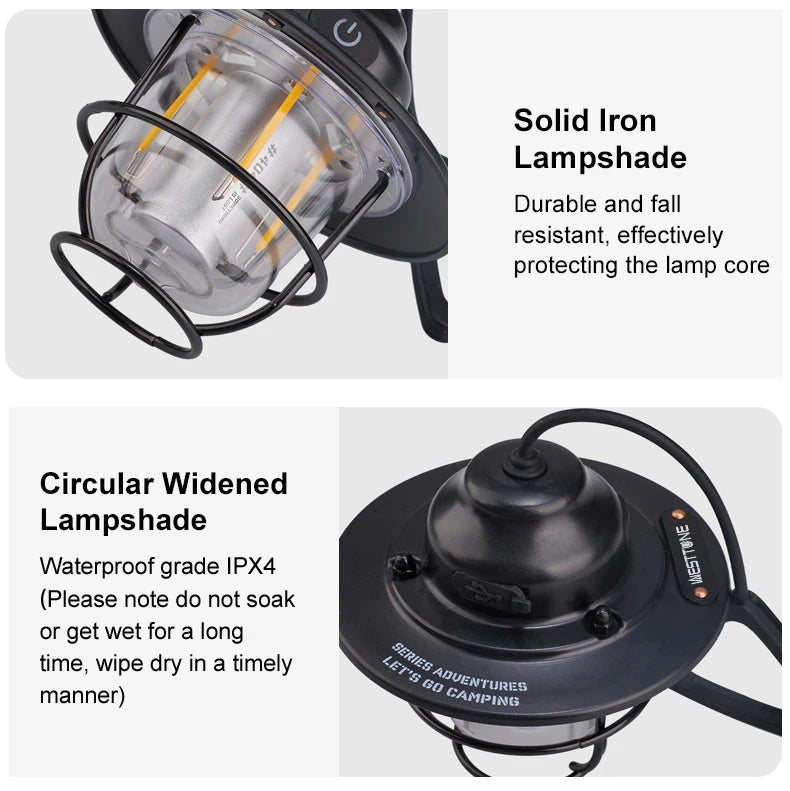 Portable Camping Retro Hanging Lanterns.  Waterproof Dimmable Tent Lamp.