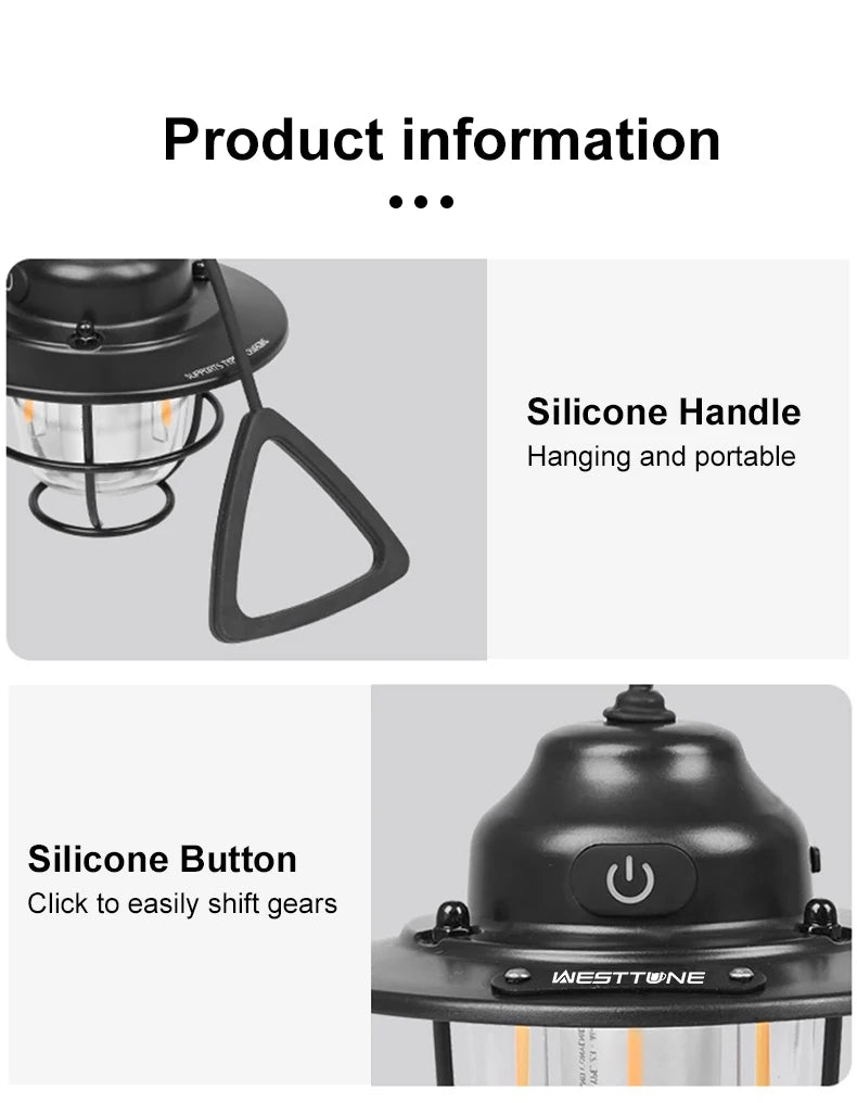 Portable Camping Retro Hanging Lanterns.  Waterproof Dimmable Tent Lamp.