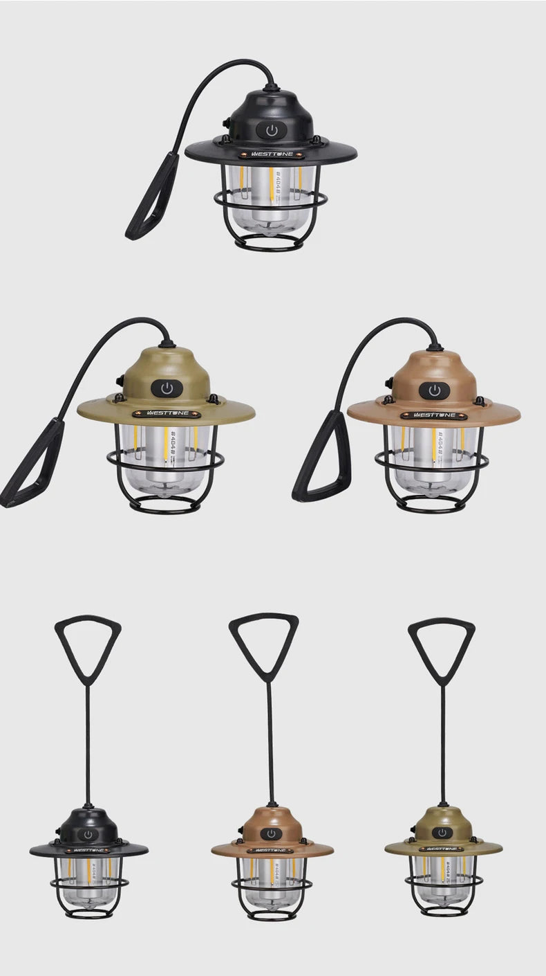 Portable Camping Retro Hanging Lanterns.  Waterproof Dimmable Tent Lamp.