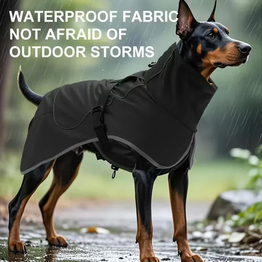 Dog Raincoat Windbreaker. Waterproof Outdoor Jacket with Reflective Strip, Adjustable Straps & Snap Button.