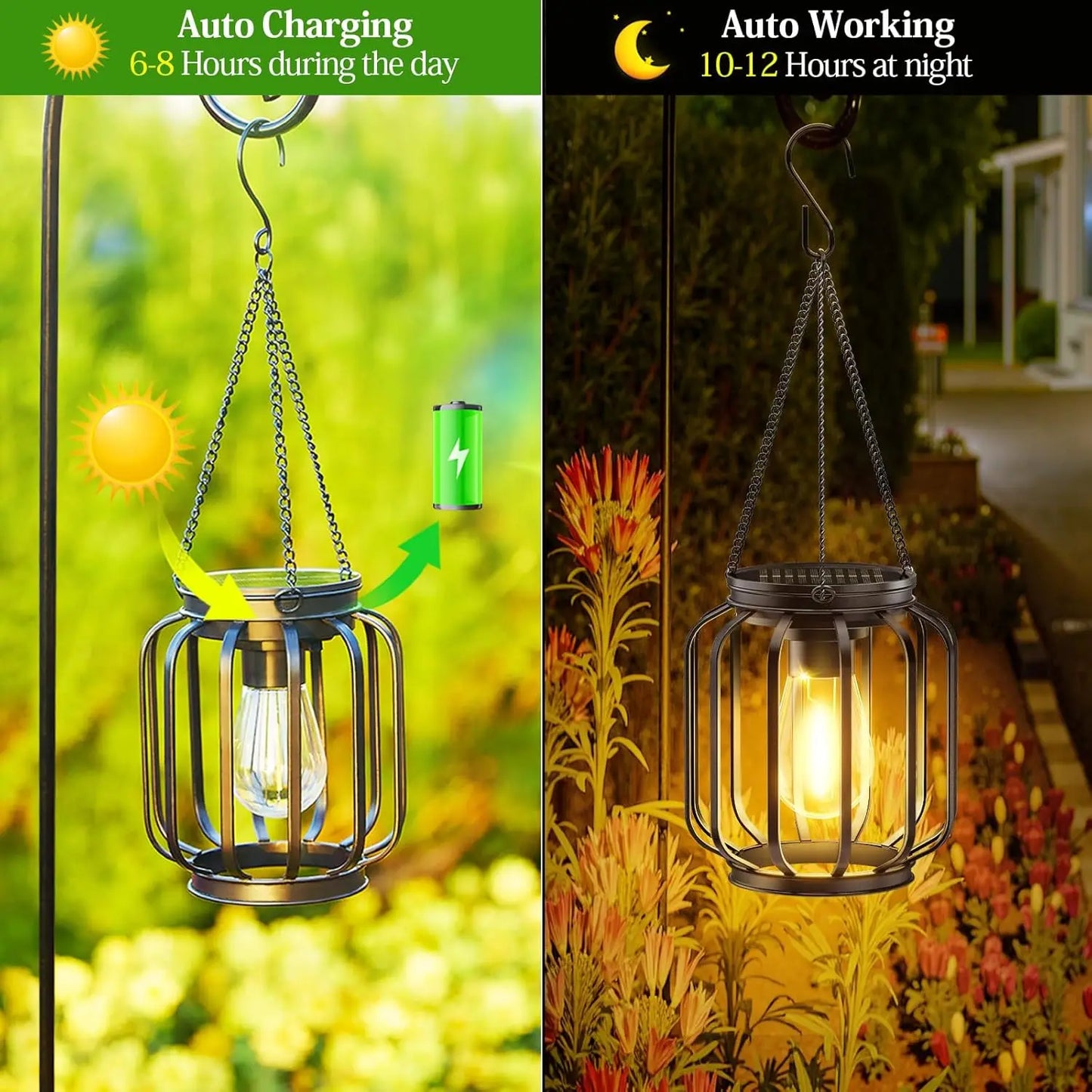 Solar Powered Lantern Hanging Light with Hook