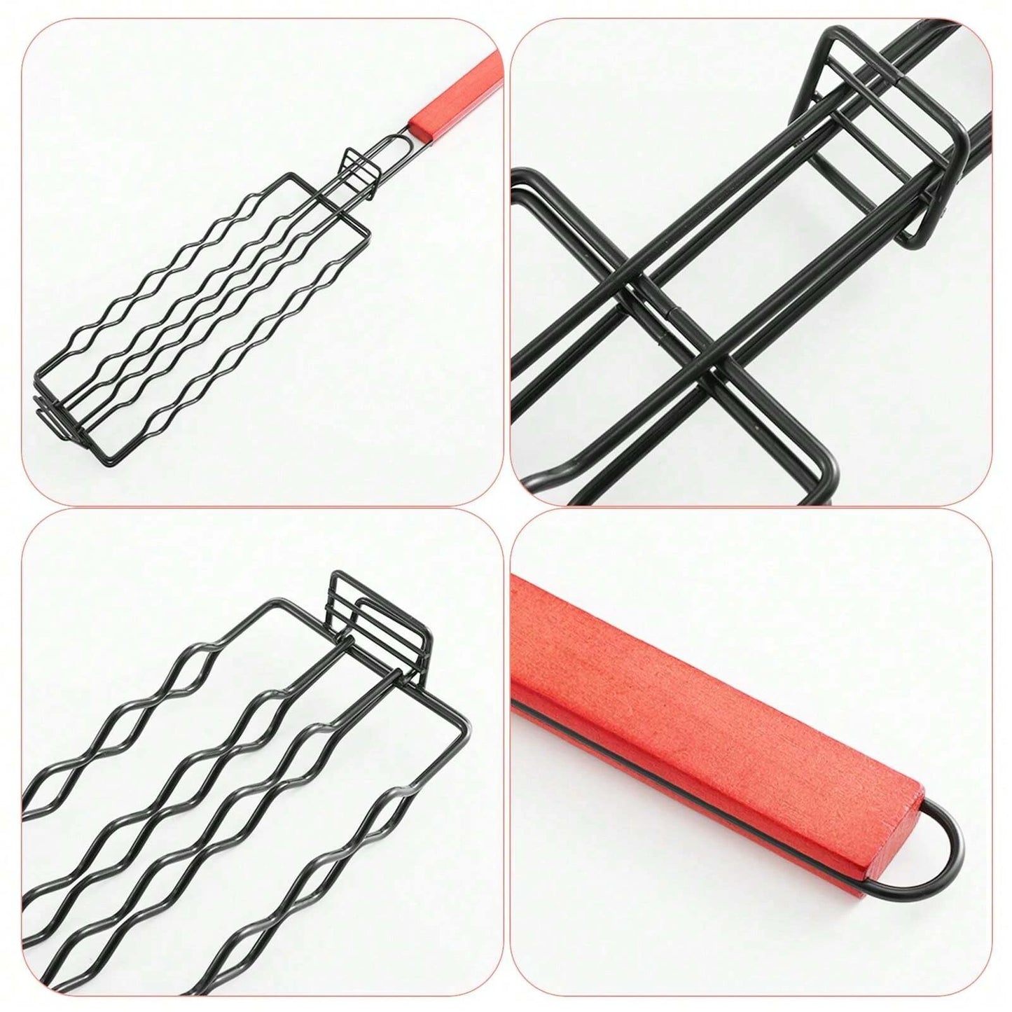 1pc Removable Hot Dog Grill With Wooden Handle Sausage Grill Cage Grill Basket Grill Accessories Portable Outdoor BBQ Rack