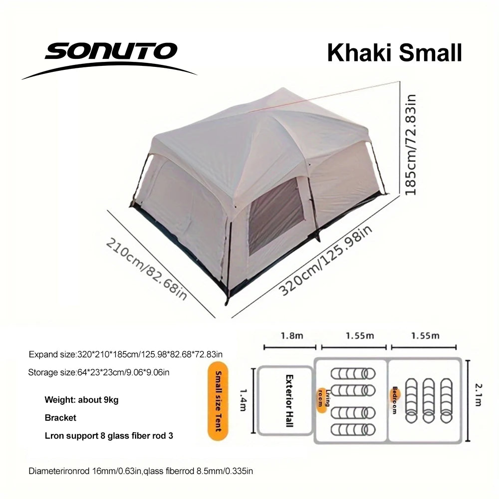 Sonuto Tent, outdoor camping two-bedroom portable thickened field awning