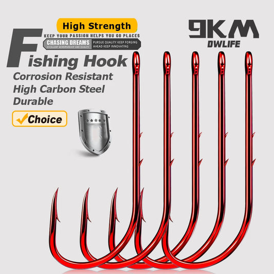 9KM Baitholder Fishing Hooks Long Shank Red