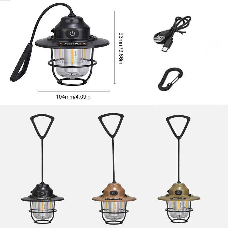 Portable Camping Retro Hanging Lanterns.  Waterproof Dimmable Tent Lamp.