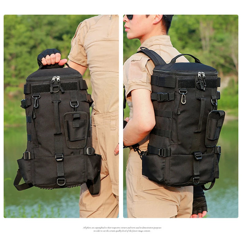 Tactical Fishing Backpack Tackle Bag with Rod Holders Fish Equipment Storage Molle Camping Hiking Outdoor Multifunctional Bag