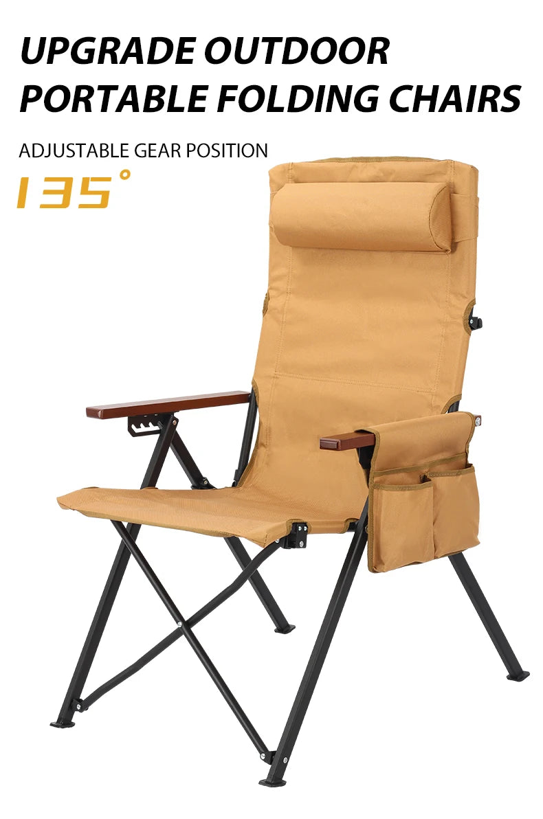 Adjustable 5-Position Folding Chair With Pillow & Armrests - Perfect For Outdoor Camping, Fishing, Relaxation