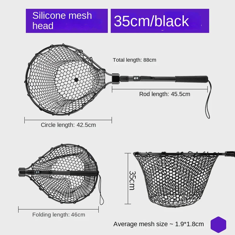 Folding Landing Net-  Rubber/Silicone Mesh -  14kg load bearing