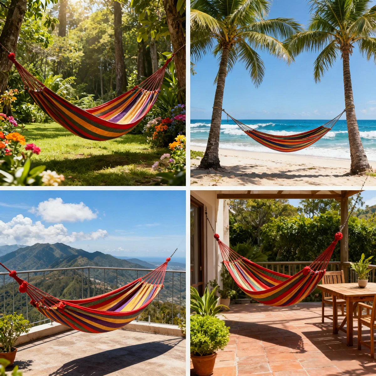 Double Hammock 2 Person Canvas Cotton Hammock with Tree Straps