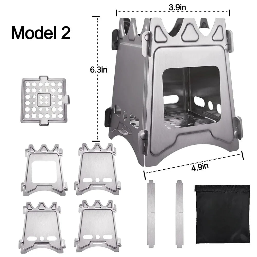 Portable Camping Wood Stove, Stainless Steel Folding Lightweight