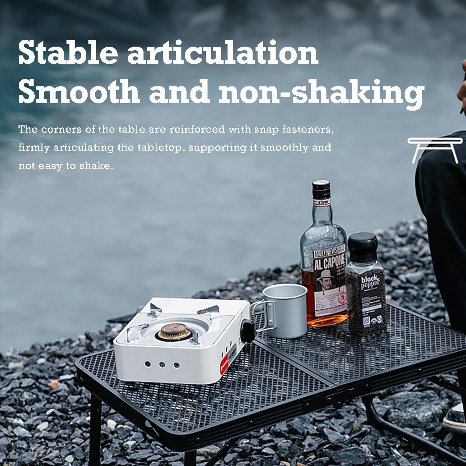 Portable Camping Table Picnic Folding Grill Table: Lightweight Portable Design - Height Adjustable, 60X40X27/56 CM for Outdoor Camping and BBQ (Black)