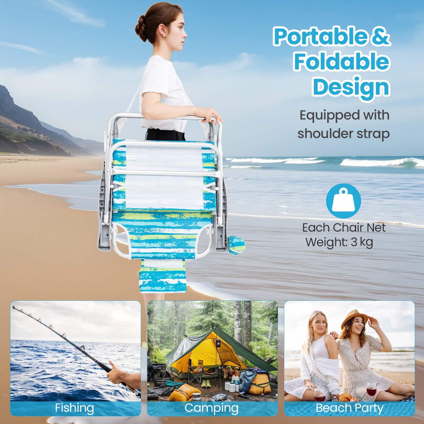 2 Pack Camping & Picnic Chair - Backpack Beach Chairs