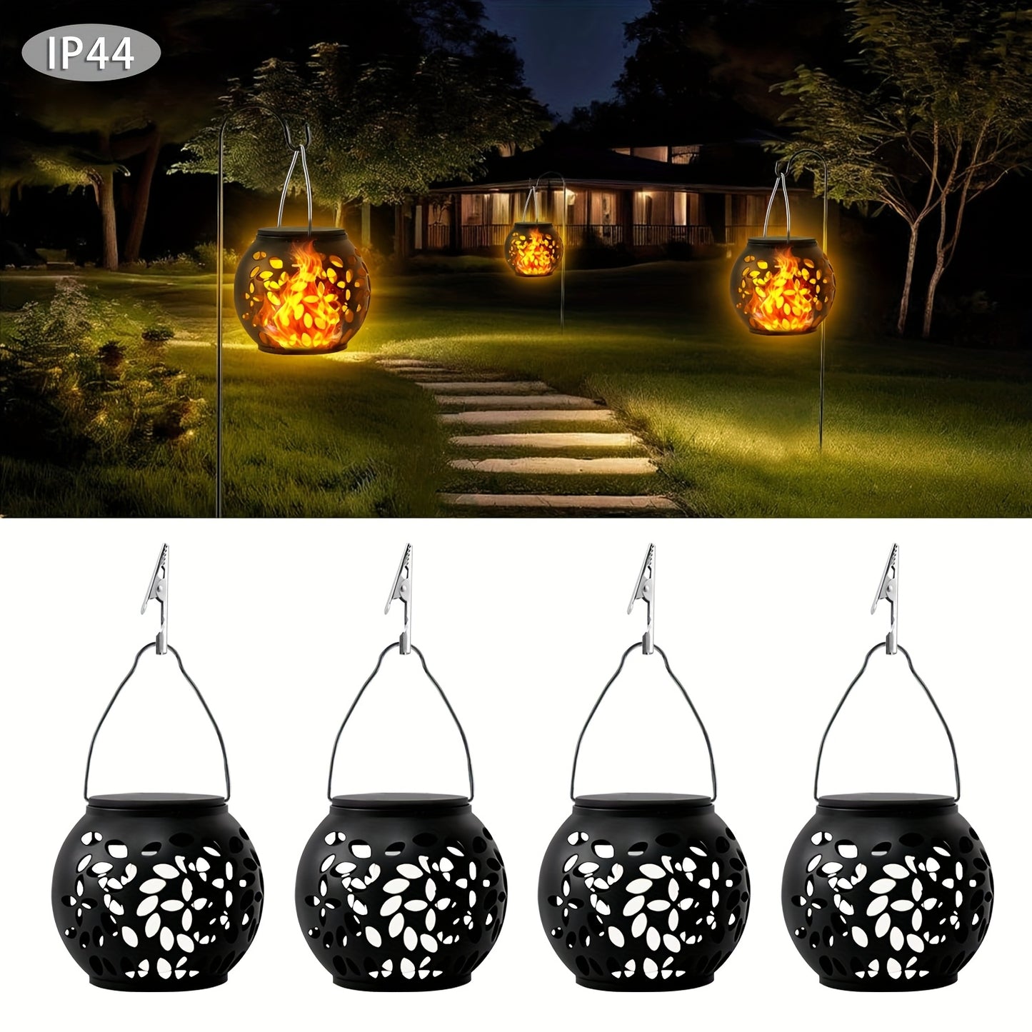 4pcs Solar LED Flame Pendant Lights - Glam your camping trip!!