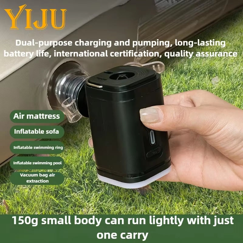 YIJU Mini Portable Air Pump with 1200Mah Battery USB Rechargeable to Inflate Deflate for Pool Float, Air Bed, Vacuum Storage Bag