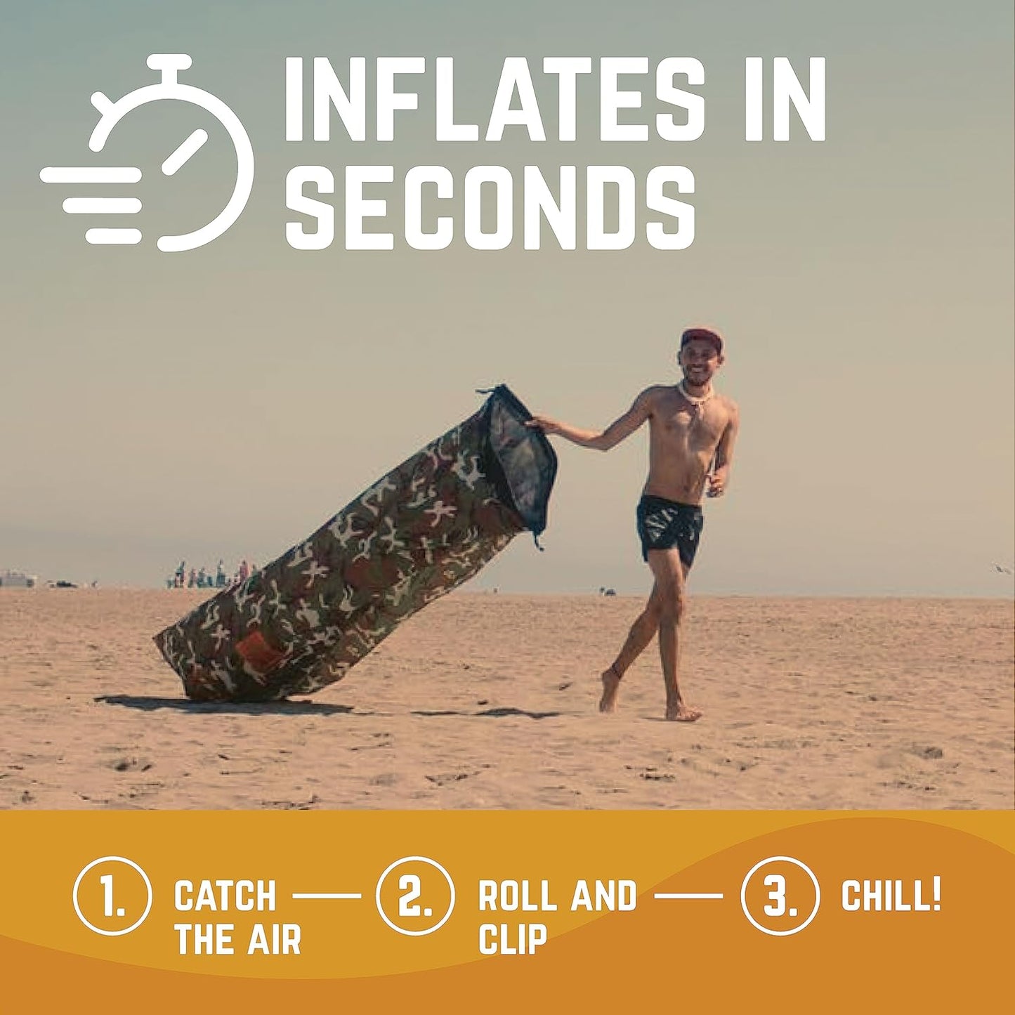 Shwaggins Inflatable Couch – No-Pump Setup, Ripstop Polyester, Stability Pegs, Fun Prints, Portable Air Lounger for Beach, Camping, Festivals, and Tailgating - Urban Camo