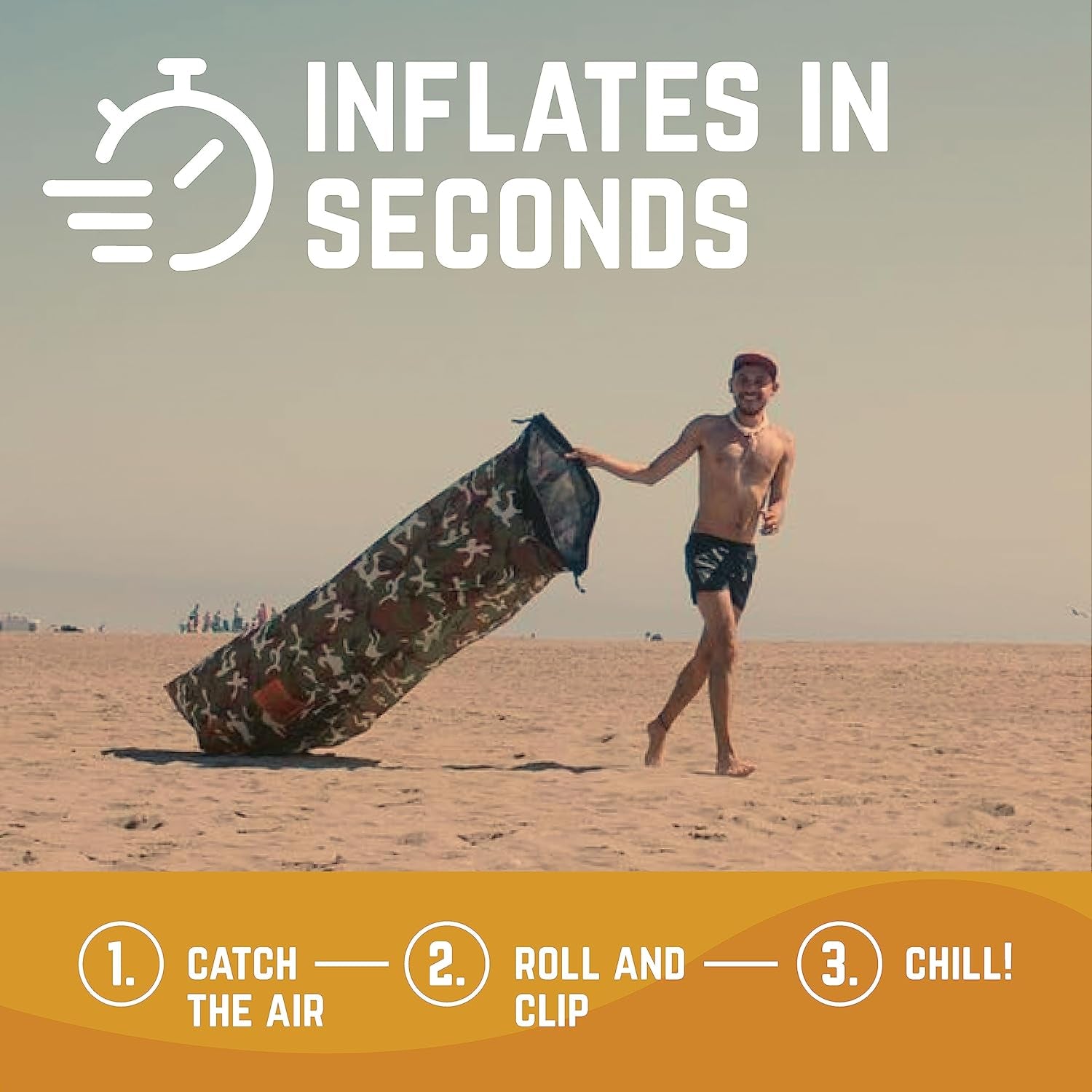 Shwaggins Inflatable Couch – No-Pump Setup, Ripstop Polyester, Stability Pegs, Fun Prints, Portable Air Lounger for Beach, Camping, Festivals, and Tailgating - Urban Camo