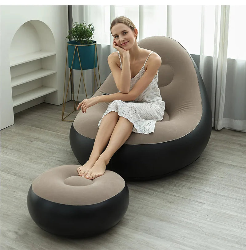 Inflatable Lazy Sofa Chair PVC Flocking Foldable Sofa with Slip-On Lunch Lounge Chair Set