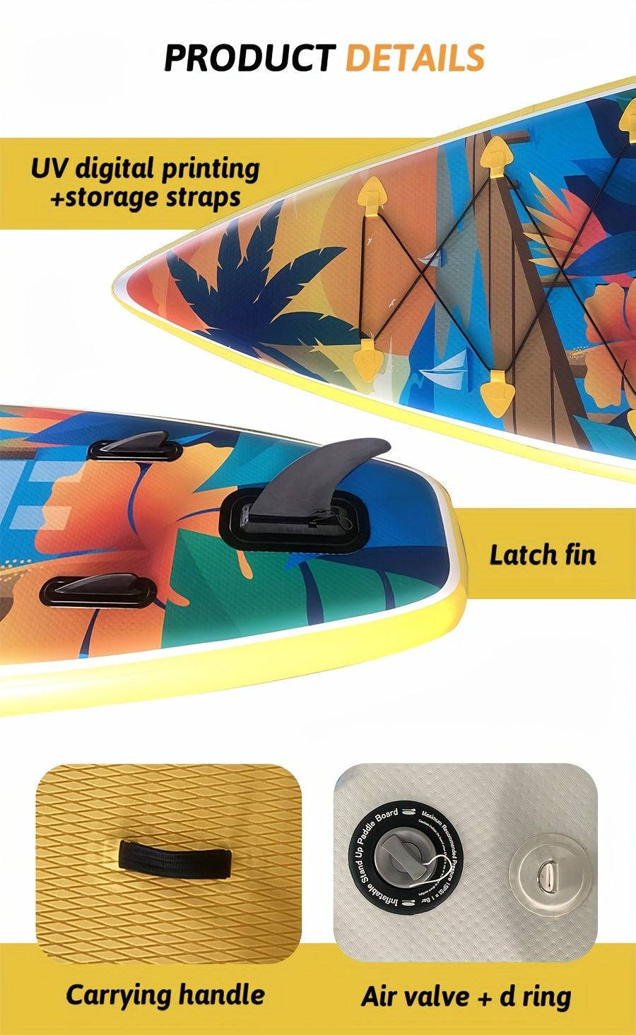 Inflatable Paddle Board, Pump, Backpack, Foot Rope, Detachable Fin, Paddle, and Repair Kit
